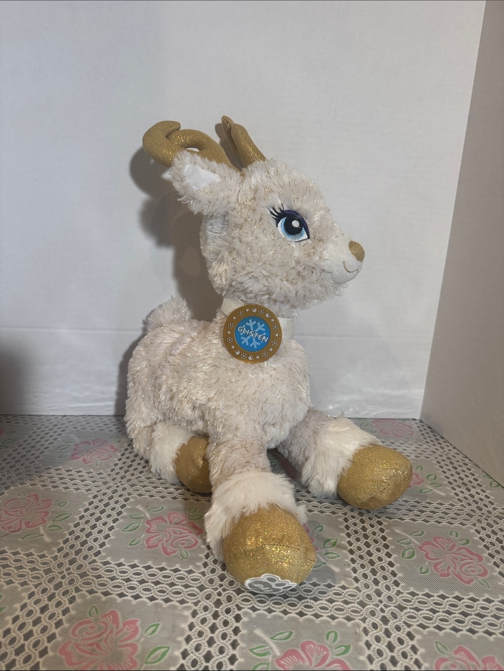 Build A Bear Glisen Reindeer 18" Plush Stuffed Animal White With Gold Flecks